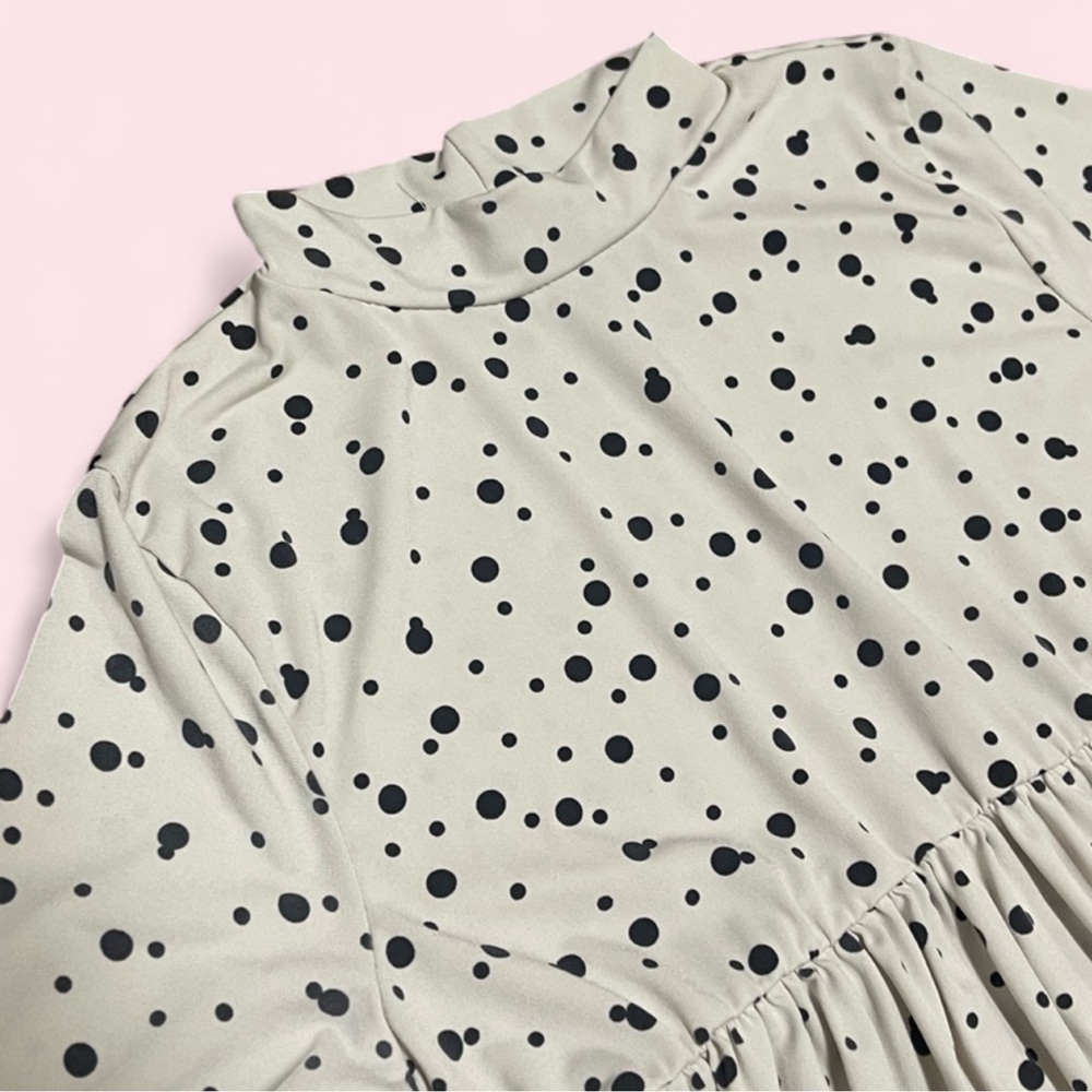Nasty Gal Polka Dot Tiered‎ Smock Dress Mock Neck Size 10 - Picture 4 of 6